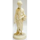 An antique Parian ware figure of a girl with basket of flowers (h- 39cm)