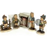 A collection of four Hummel German pottery figures including, Waiter, For Father, Trumpet Boy,