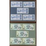 A framed set of five The British Linen Bank £1 notes issued 5th November 1969 together with a framed