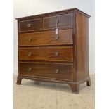 A 19th century mahogany chest, fitted with two short and three long graduated and satinwood inlaid