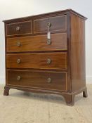 A 19th century mahogany chest, fitted with two short and three long graduated and satinwood inlaid