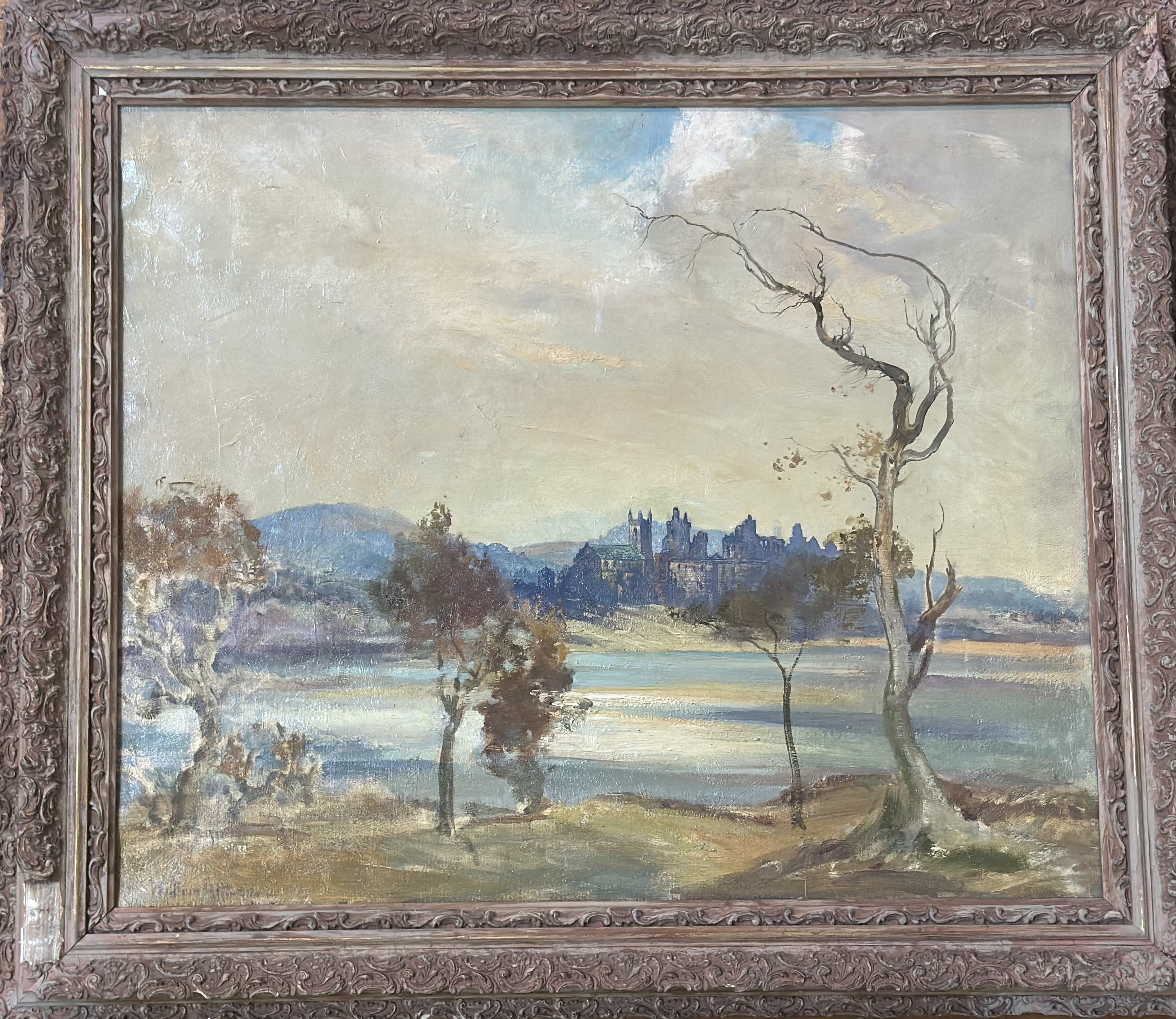 William Aitken (Scottish 1928-81), Linlithgow Palace and Loch, signed lower left, oil on canvas, - Image 2 of 2