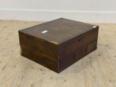 A 19th century continental oyster kingwood veneered parquetry sewing box, the hinged lid opening