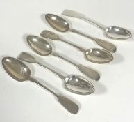 A set of four Victorian Exeter silver Fiddle pattern desert spoons, (L x 18cm) Exeter 1864 and a