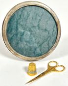 A Birmingham silver circular photograph frame with wooden back and easil stand, (D x 11cm)