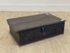 A 17th / 18th century oak and pine bible box, the hinged top opening to a plain interior, above