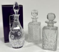 A Edinburgh Crystal baluster wine decanter with floral sprays, (H x 32.5cm) and two square cut