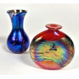 A Phoenician Maltese glass ovoid red/ orange glass vase with iridescent overlaid glass, paper