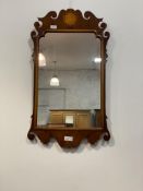 A Georgian style inlaid yew wood and walnut fret cut wall mirror 90cm x 52cm