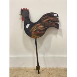 A painted wrought iron weather vane finial modelled as a cockerel H77cm