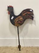 A painted wrought iron weather vane finial modelled as a cockerel H77cm