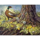 Unknown artist, signed with cypher, FW or WF, dated 72 of a Pheasant scene, oil on board in a