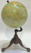 A Rand McNally & Co's eight inch terrestrial globe on tripod base (h- 38.5cm)