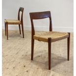 Svegards, a pair of Swedish mid century teak dining chairs, with rail back over paper cord seat,
