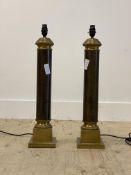 A pair of brass and faux marble table lamp bases of column form H61cm