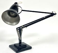 A Mid Century classic black enamel Angle Poise lamp on weighted square stepped base, (H fully