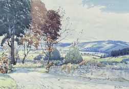 Alistair Dallas (Scottish), Rural landscape in late summer, watercolour on paper, signed bottom
