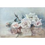 Evelyn Brown (Scottish, fl early 20thc) June Roses, signed lower left, watercolour (title label