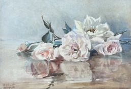 Evelyn Brown (Scottish, fl early 20thc) June Roses, signed lower left, watercolour (title label