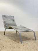 A contemporary garden lounge chair, aluminium frame with string seat H91cm, W70cm, L150cm