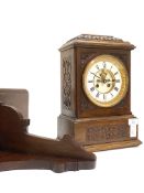 A Victorian style (period elements) oak and fruit wood bracket clock, the sarcophagus top with oak