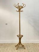 A Vintage turned and bentwood beech coat stand, H196cm