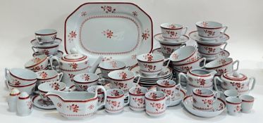 A Copeland Spode 'Gloucester' mixed tea/dinner service decorated with red floral sprigs, comprising