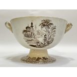 An early-mid nineteenth century transfer printed pearlware fruit bowl of twin-handled stem form