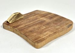 A Teak cheese board of shaped scrolling design mounted with stags horn handle to side. (H x 2cm x