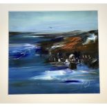 Unknown artist, seascape scene, acrylic oil on canvas board in a silver glazed mounted frame (