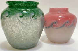 A large Vasart glass globular vase in green with swirl pattern (shape V041) (h- 19cm, w- 19cm,