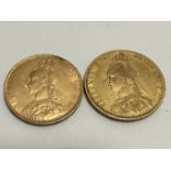 Two Queen Victoria gold sovereigns 1889 and 1890. (2) 15.96g