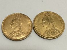 Two Queen Victoria gold sovereigns 1889 and 1890. (2) 15.96g