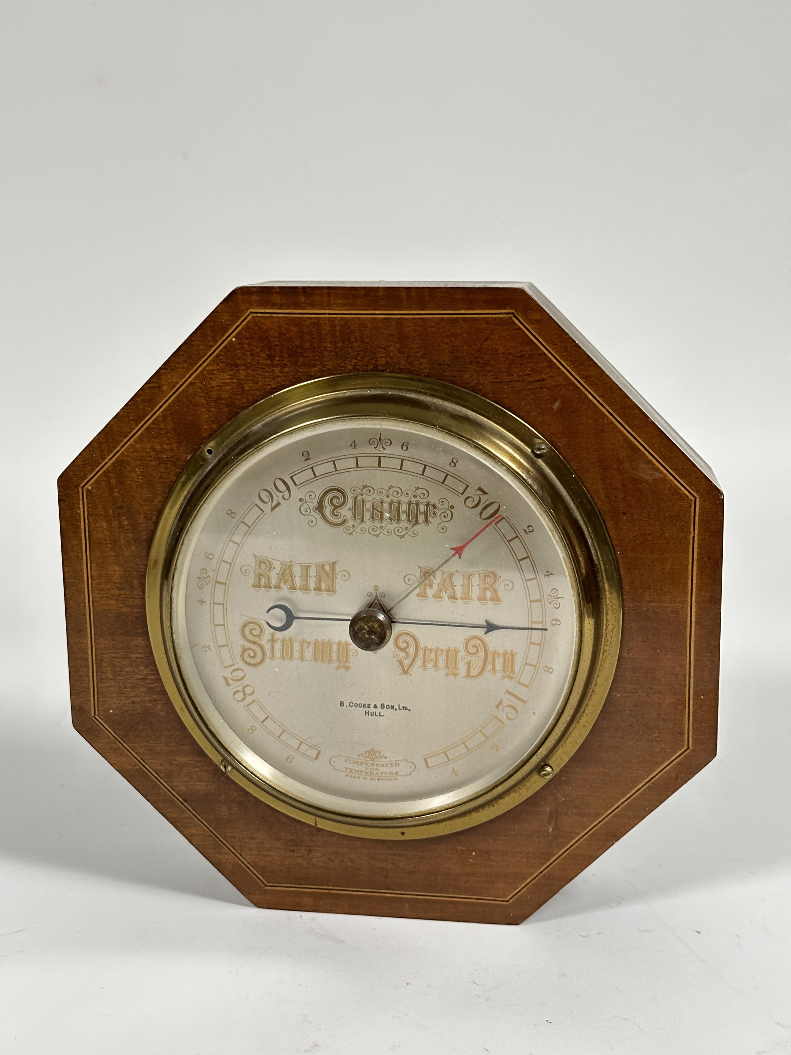 A B. Cooke & Sons, Ltd of Hull Edwardian mahogany box wood and ebony strung octagonal wall barometer - Image 2 of 3