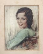 Bacon?, a Study of a young girl circa 1920's/30's print, signed bottom right, in a wooden glazed