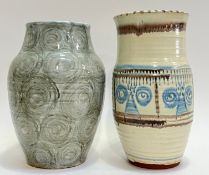 A Tom Lochhead Kircudbright studo pottery vase with swirl decoration (marked verso) (h- 22cm, w-