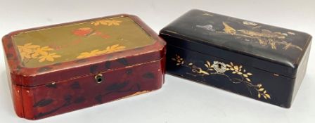 Two Japanese lacquer boxes, both with bird and flower decoration and maki-e style interiors (largest