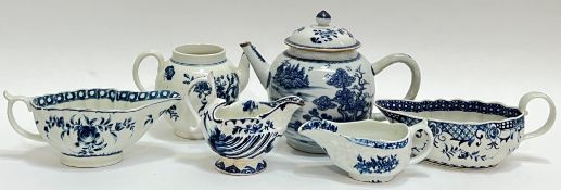 A group of blue and white porcelain comprising a Chinese teapot with coastal scene (h- 17cm,