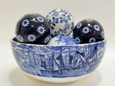 A Wedgwood Ferrara blue and white transfer printerd bowl with a port/harbour scene (marked verso) (