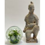 A ceramic terracotta warrior figure (six/seven character mark to base) (h- 27cm), together with an