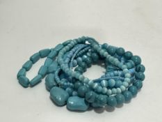 A group of eight various turquoise bead bracelets, (D x 7cm)