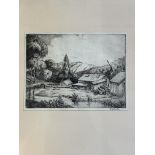 W Johnston, The Sawmill, engraving, signed in pencil bottom right, in ebonised glazed mounted frame.