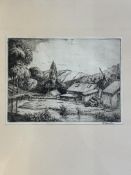 W Johnston, The Sawmill, engraving, signed in pencil bottom right, in ebonised glazed mounted frame.