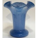 A large trefoil Vasart glass vase in blue with bubble inclusions (shape V001) (h- 23cm, w- 23cm,