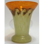 A large Vasart glass vase in yellow/orange with swirl design (shape V022) (H- 20.5cm, w- 18cm)