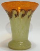 A large Vasart glass vase in yellow/orange with swirl design (shape V022) (H- 20.5cm, w- 18cm)