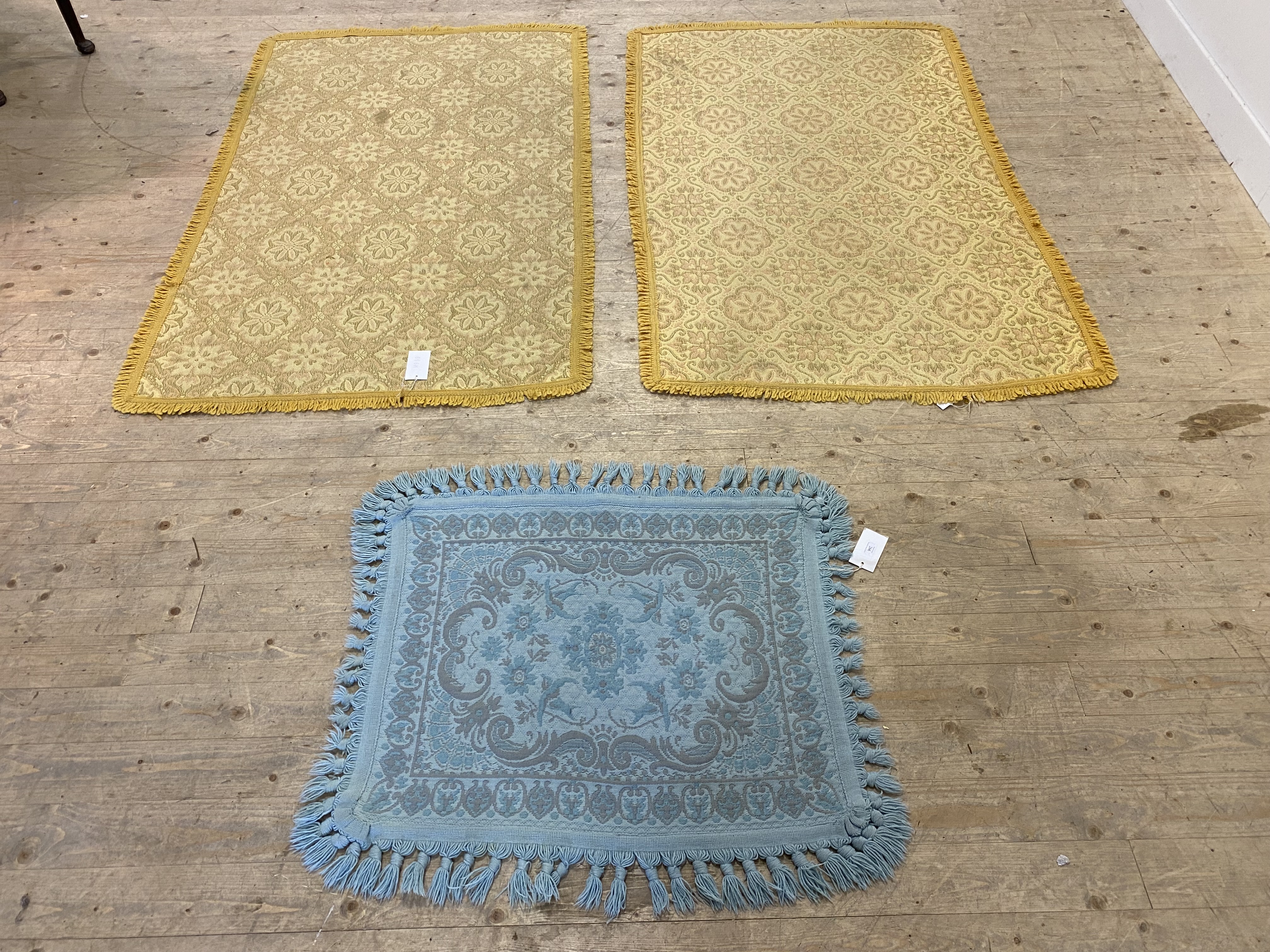 Casa Pupo, a pair of vintage embroidered wool and cotton blend rugs, the yellow ground with floral - Image 2 of 2