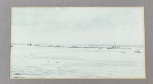 Muirhead Bone (British 1876-1953), The Grand Fleet at Scapa Flow 1917, print in a wooden glazed