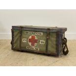 A WWII period 1941 pattern British army regimental medical pannier, leather bound canvas enclosing a