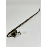 A 20thc white metal Chinese Opium pipe of tapered tubular form with stylised Peacock bowl with